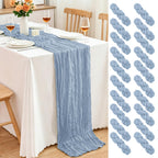 10 Pack Dusty Blue Cheesecloth Table Runner, 17x108 Inch Semi Sheer Boho Gauze Cheese Cloth Fabric Table Runners for Wedding Party Baby Shower Birthday Garden Farmhouse Table Decor