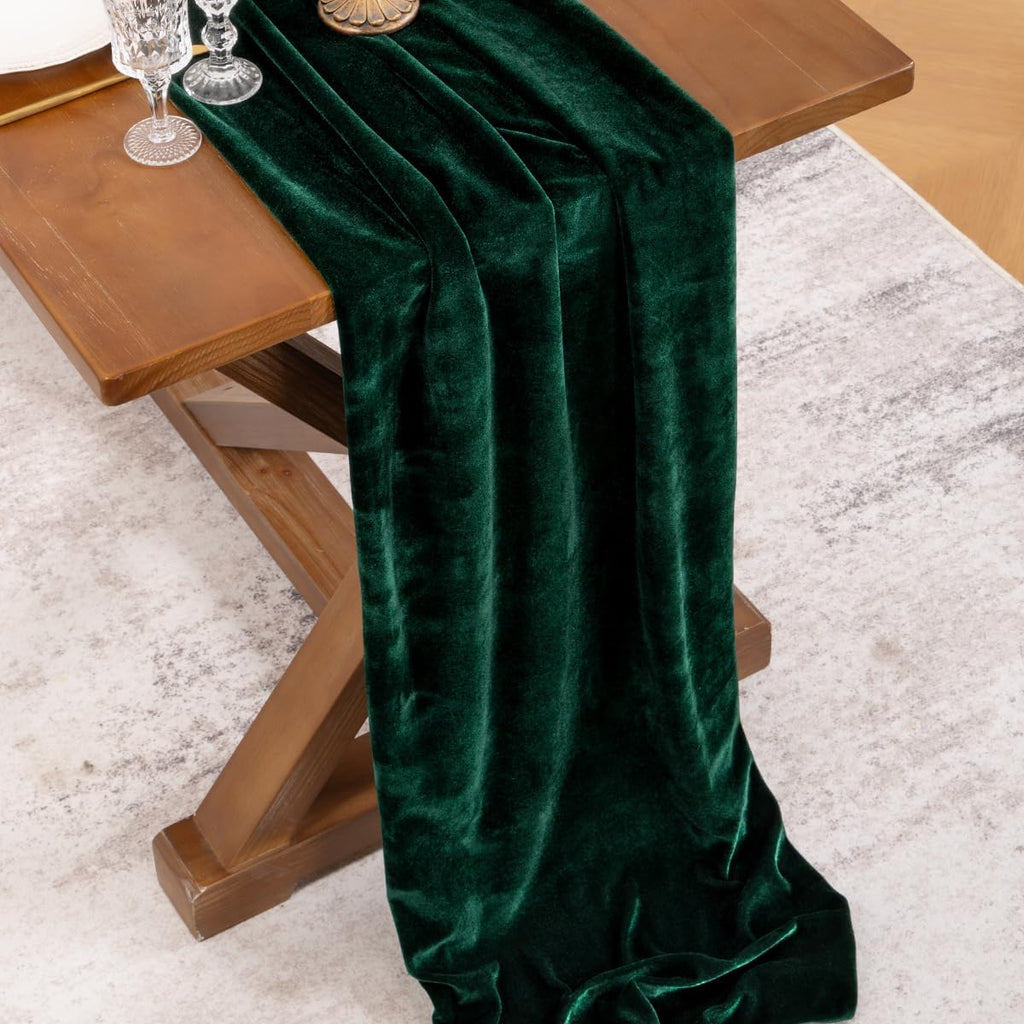 4 Pack Green Velvet Table Runner Cloth Fall Luxurious Wedding Party Decor