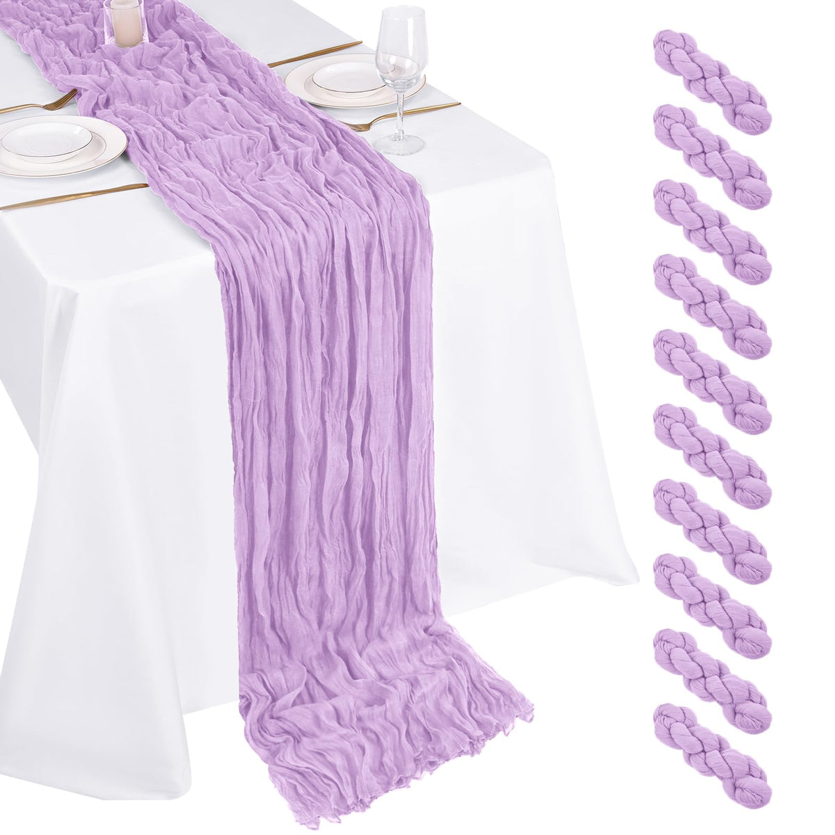 10 Pack Dusty Blue Cheesecloth Table Runner 17x108 Inch Boho Gauze Cheese Cloth Table Runners for Wedding Party Baby Shower Birthday Home Decor