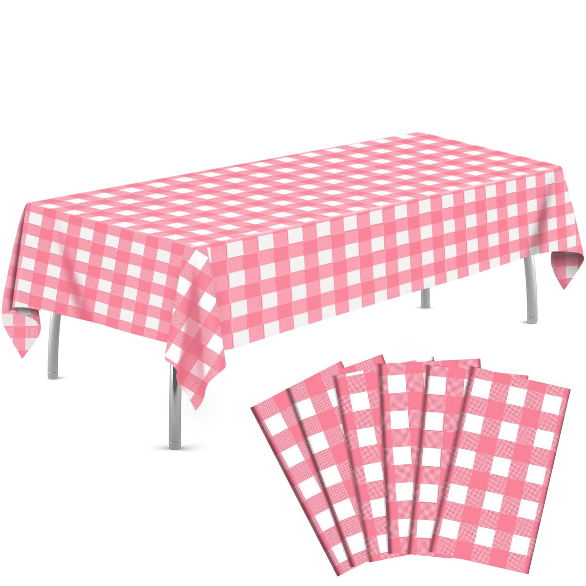 tujol Pink 6 Pack Plastic Table Cloth 54" x 108", Disposable Tablecloths Rectangle Table Cover, Plastic Tablecloths for Parties