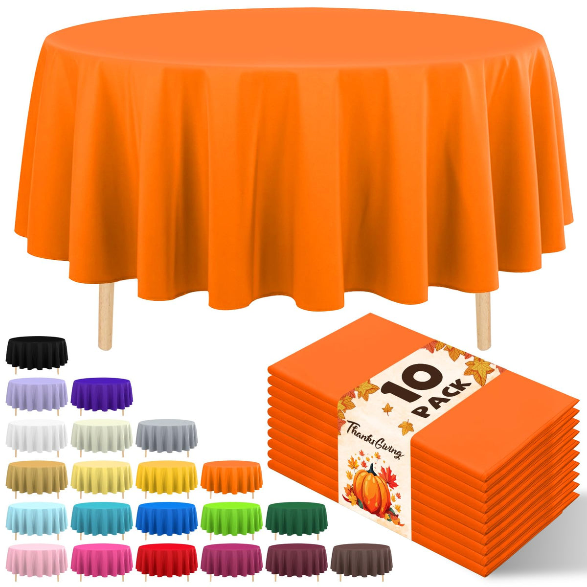 10 Pack Gold Round Tablecloth 84 Inch Round Plastic Table Cloth Disposable Waterproof Table Cover for Wedding Birthday Bridal Shower Party Decorations