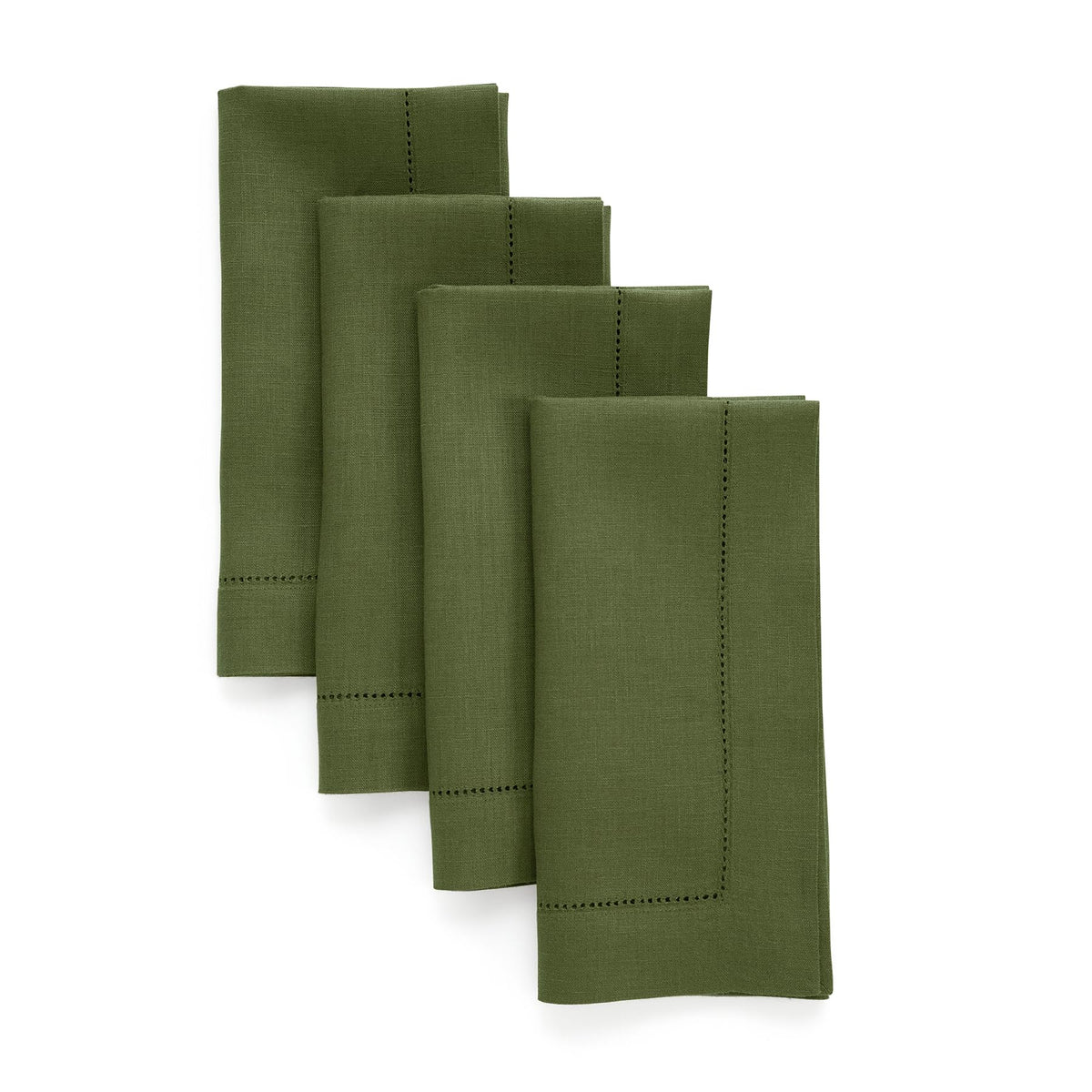 Solino Home 100% Pure Linen Placemats Green Hemstitch, 14 x 19 in, Set of 4