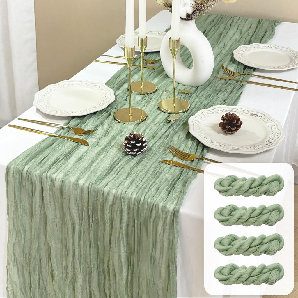 FEXIA Beige Cheesecloth Table Runner Gauze Rustic Boho Party Decoration