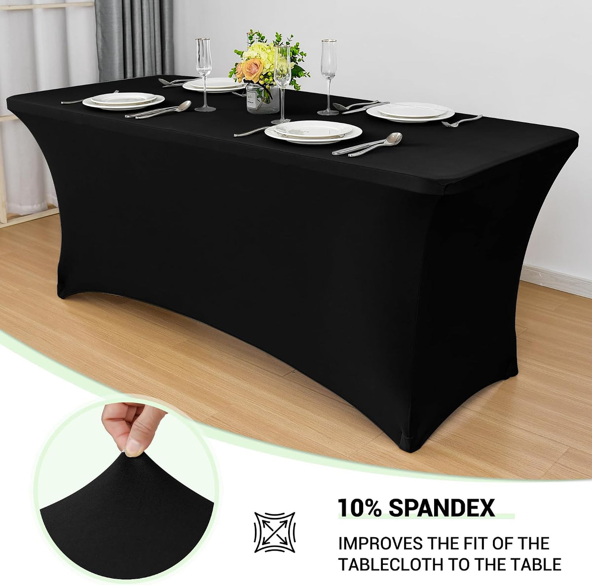 Obstal 6 Pack Stretch Spandex Table Covers for 6 Foot Tables, Black
