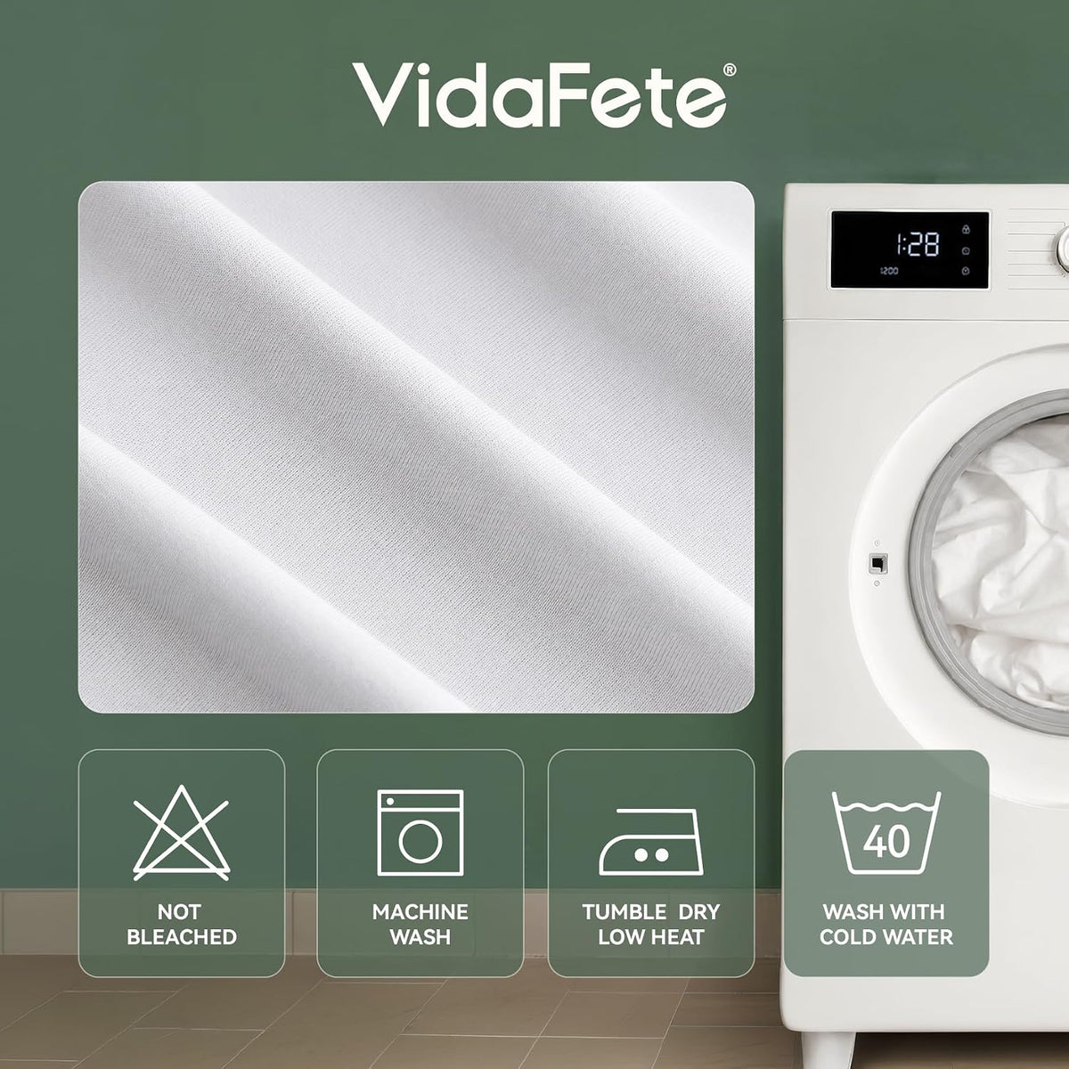 VidaFete Classic Series 140GSM Spandex Tablecloth 2Pcs, 6ft, White