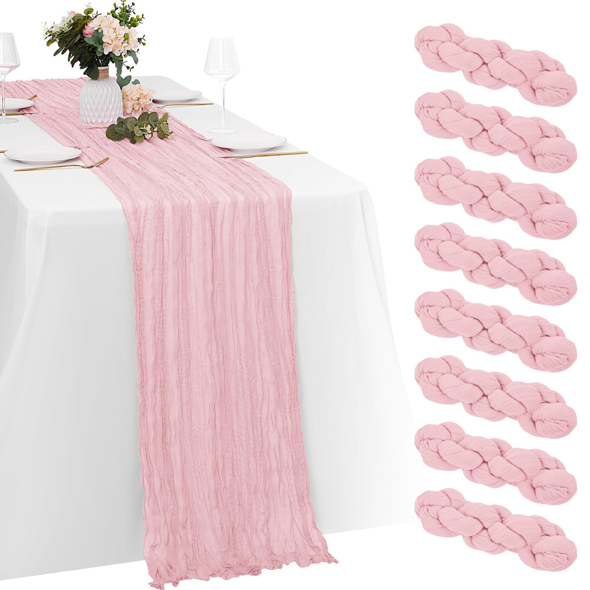 8 Pack Sage Green Cheesecloth Table Runners 20x120 Inch Gauze Table Runner Cheese Cloth 10FT Green Table Runner Rustic Sheer Runner for Wedding Baby Shower Birthday Party Table Decor
