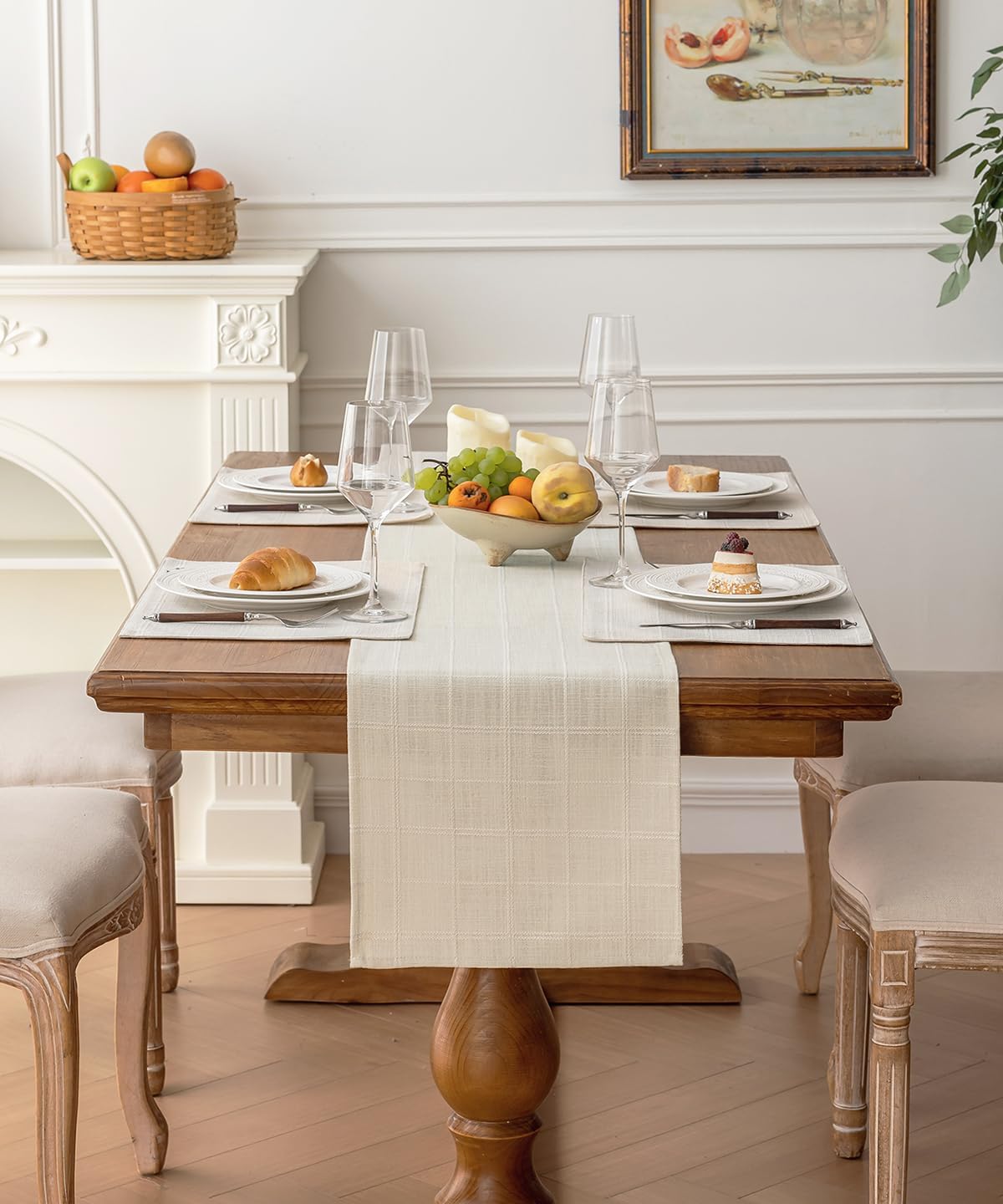 Linen Textured Table Runner, Ivory Table Runners 72 Inches Long