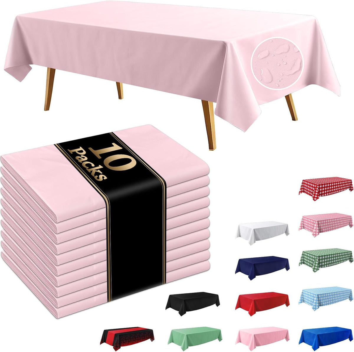 10 Pack Light Pink Disposable Tablecloth, Leakproof & Sturdy Table Cloth