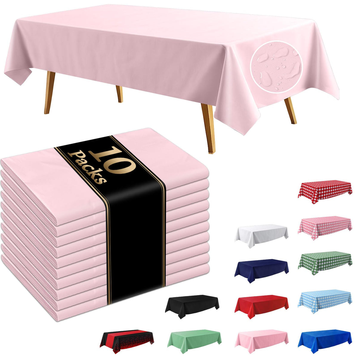 10 Pack Light Pink Disposable Tablecloth, Leakproof & Sturdy Table Cloth