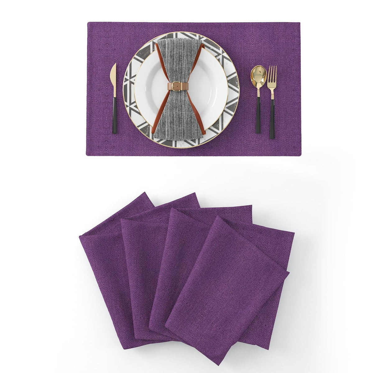 4 Piece 12 x 18 inch Soft Faux Linen Place Mats Heat Resistant Dining Table Place Mats Cloth Kitchen Table Mats 12x18 Dark Purple