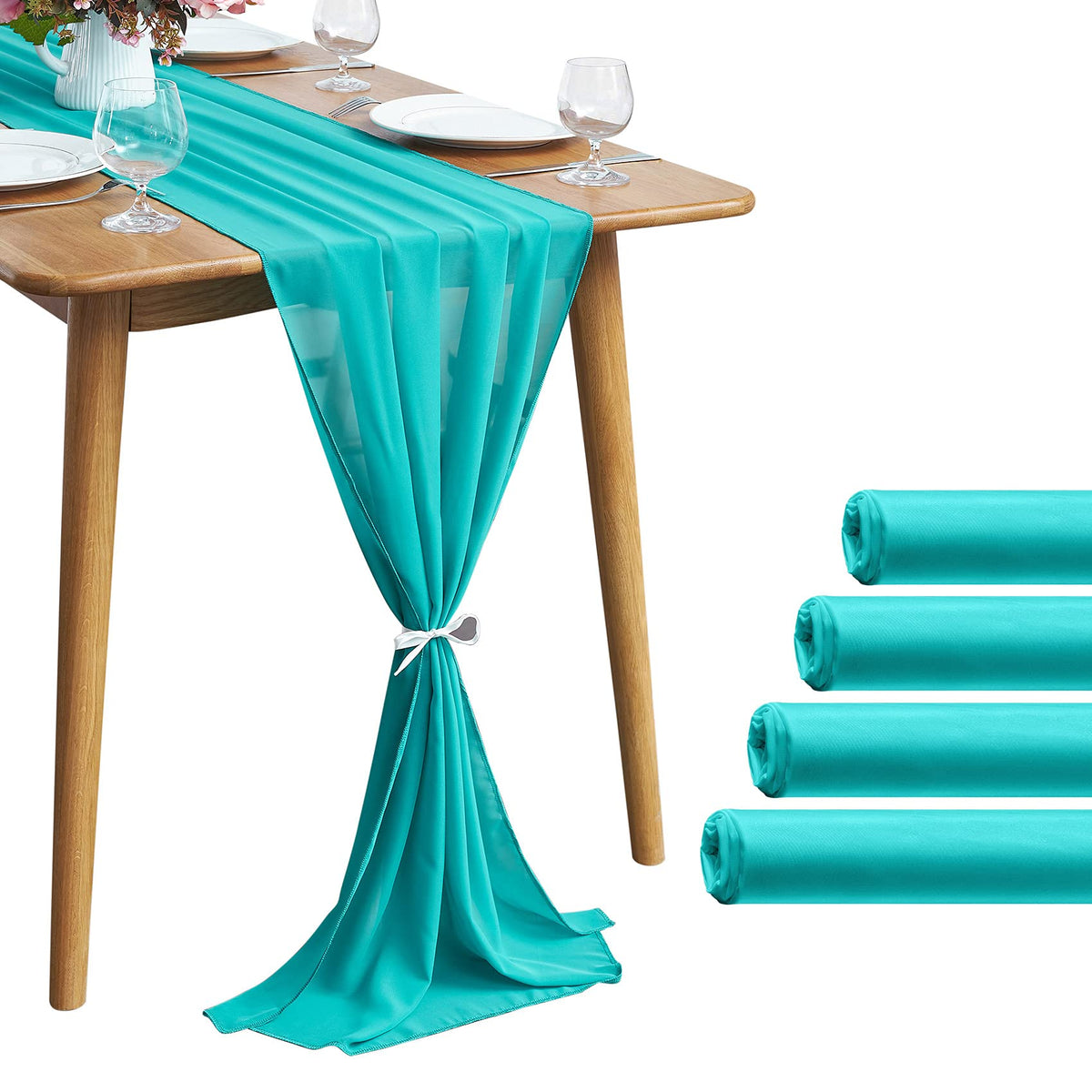 Pufogu 5 Pack 10Ft Light Yellow Chiffon Table Runner Sheer 29x120 Inch