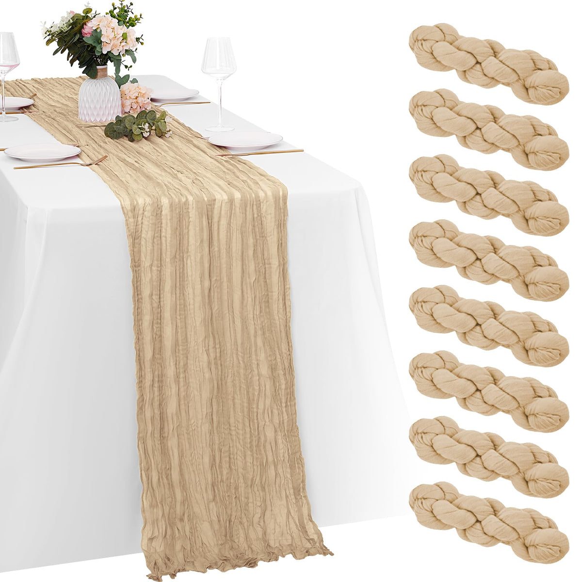 8 Pack Sage Green Cheesecloth Table Runners 20x120 Inch Gauze Table Runner Cheese Cloth 10FT Green Table Runner Rustic Sheer Runner for Wedding Baby Shower Birthday Party Table Decor