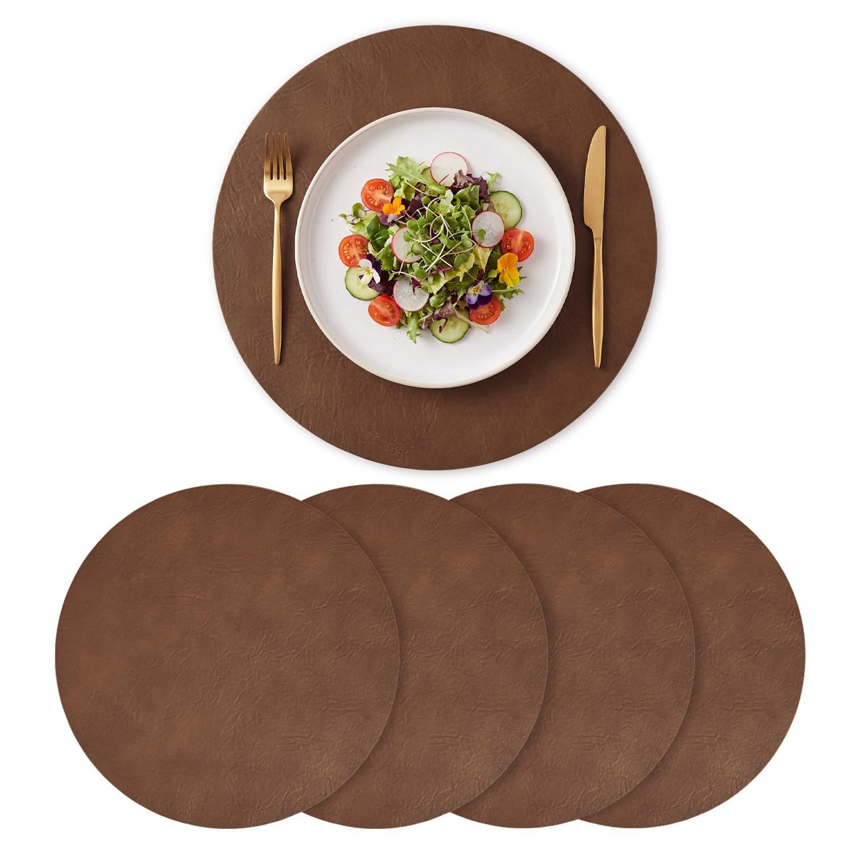 Artoid Mode Olive Green Faux Leather Placemats Set of 6, 15 Inch Waterproof Wipeable Heat Resistant Vinyl Place Mats, Reversible Table Mats for Kitchen Dining Decor