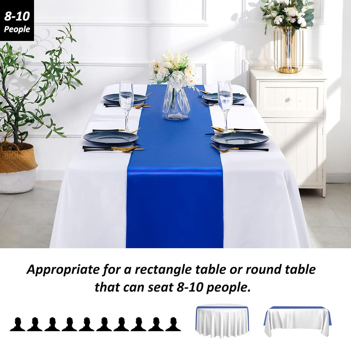 SiinvdaBZX 12 Pcs Royal Blue Satin Table Runner 12 x 108 inches Long