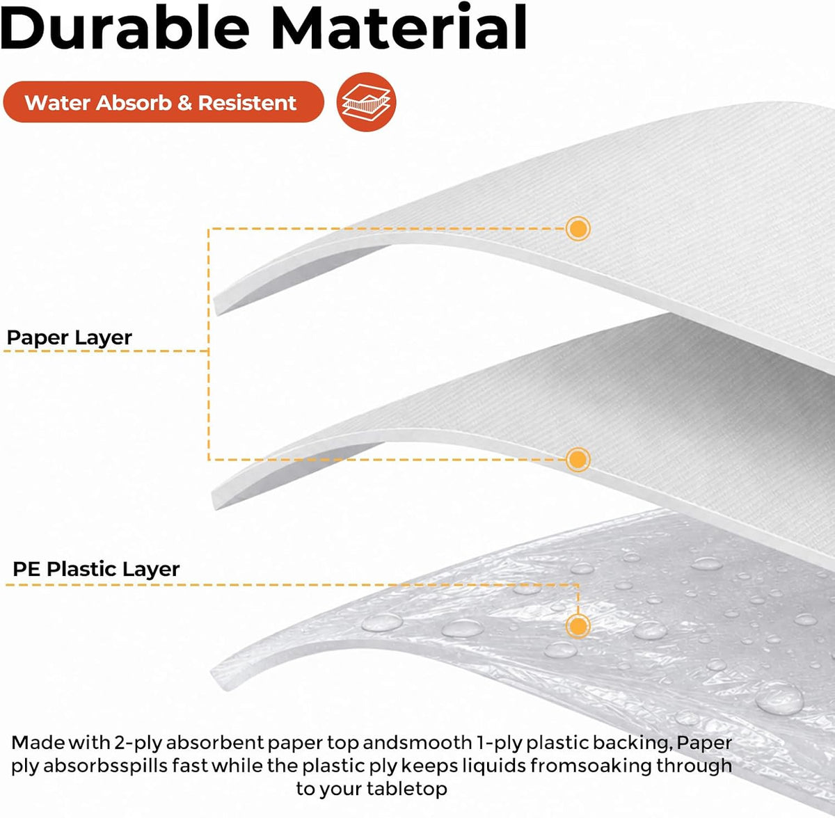 White Paper Tablecloths 6 Pack, 54x108 Disposable Paper Table Cover with Plastic Backing, 3 Ply Paper & Plastic Table Cloth for 6-8 Ft Rectangle Tables Water Resistant Wedding Banquet