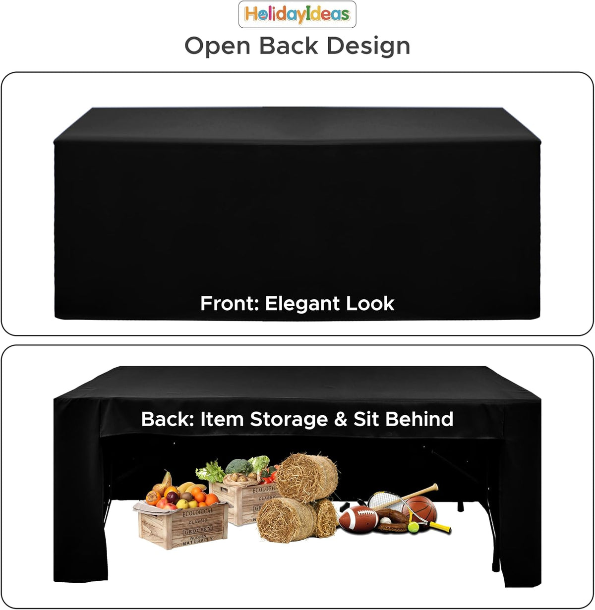 HolidayIdeas 4-Pack 6ft Open Back Fitted Tablecloths for Craft Shows Black