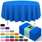 10 Pack Gold Round Tablecloth 84 Inch Round Plastic Table Cloth Disposable Waterproof Table Cover for Wedding Birthday Bridal Shower Party Decorations