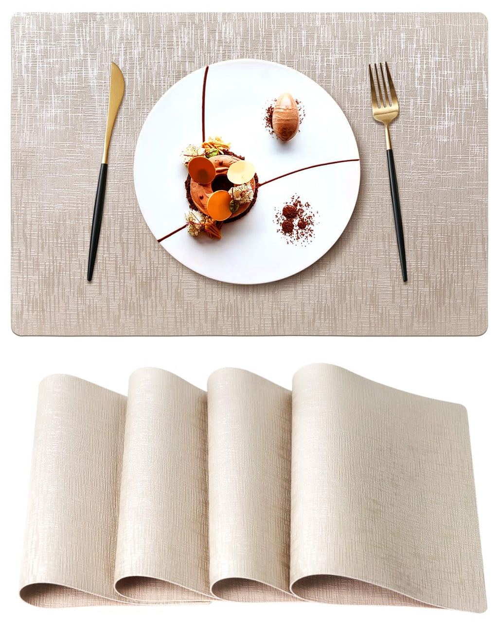 Brown Placemats Set of 4, Rustic Washable PVC Vinyl Woven for Dining Table, Stain Resistant Flat Pack No Curled Edges, Heat Resistant Non Slip, 17 x 12 Inch