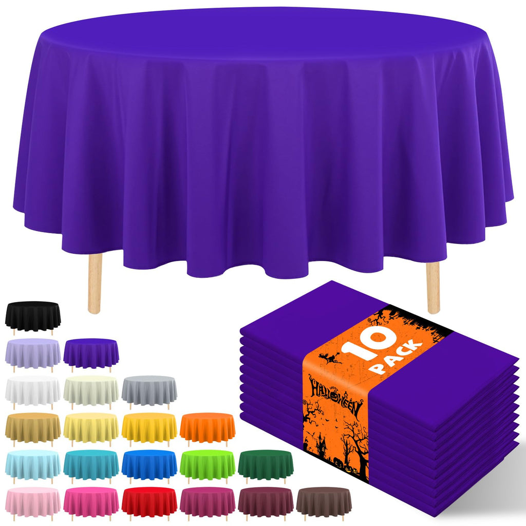 10 Pack Gold Round Tablecloth 84 Inch Round Plastic Table Cloth Disposable Waterproof Table Cover for Wedding Birthday Bridal Shower Party Decorations
