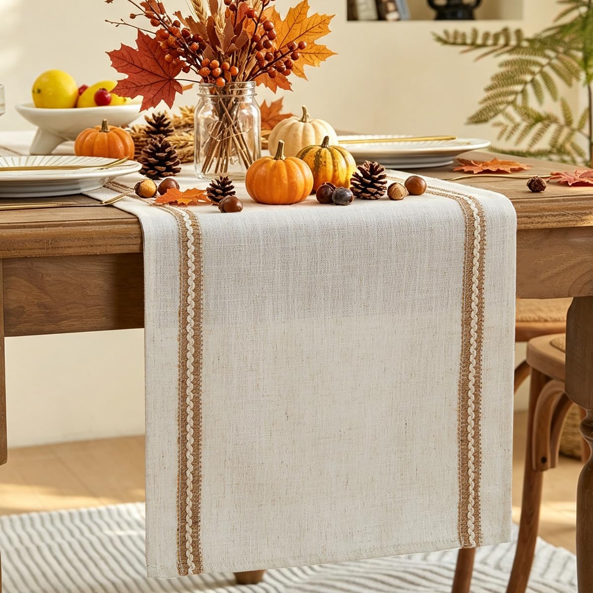 Wracra Jute Table Runner, Farmhouse Table Runners 72 Inches Long