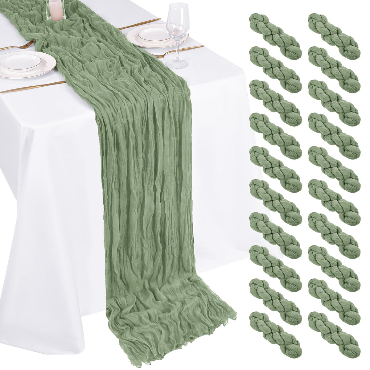 10 Pack Light Yellow Cheesecloth Table Runner 17x108 Inch Semi Sheer Boho Gauze Cheese Cloth Table Runners, for Wedding Bridal Shower Birthday Party Home Decor Garden Farmhouse