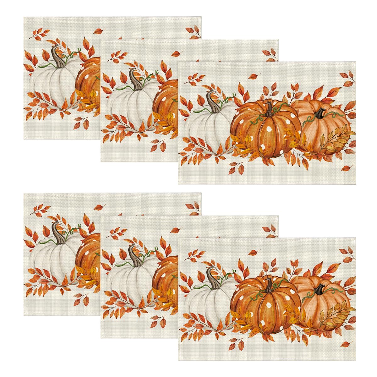 Artoid Mode Beige Pumpkins Leaves Fall Placemats Set of 4-12 x 18 Inch