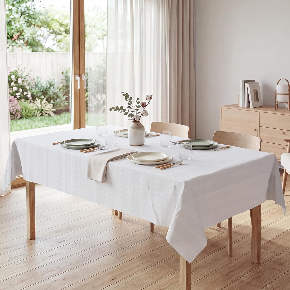 White Paper Tablecloths 6 Pack, 54x108 Disposable Paper Table Cover with Plastic Backing, 3 Ply Paper & Plastic Table Cloth for 6-8 Ft Rectangle Tables Water Resistant Wedding Banquet