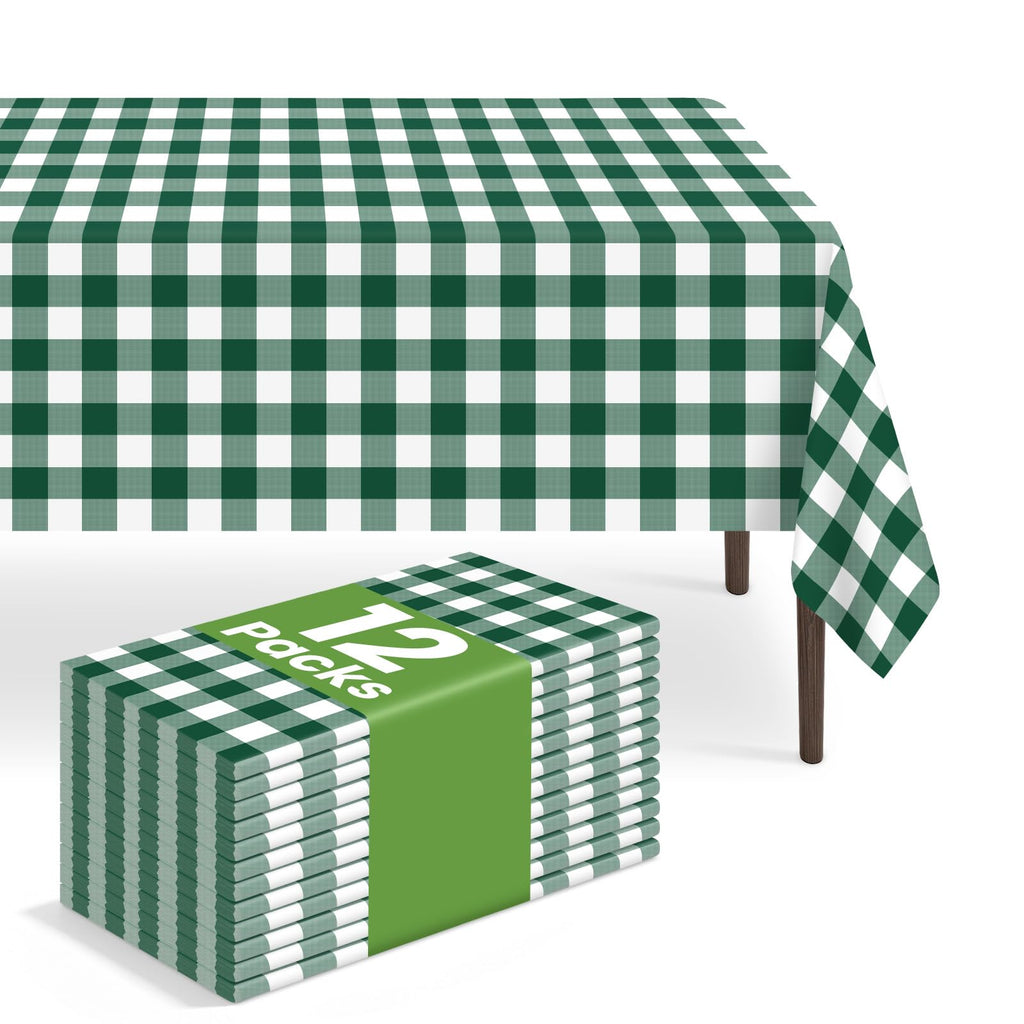 6 Pack Disposable Blue Gingham Plastic Tablecloth, 54 x 108 Inch