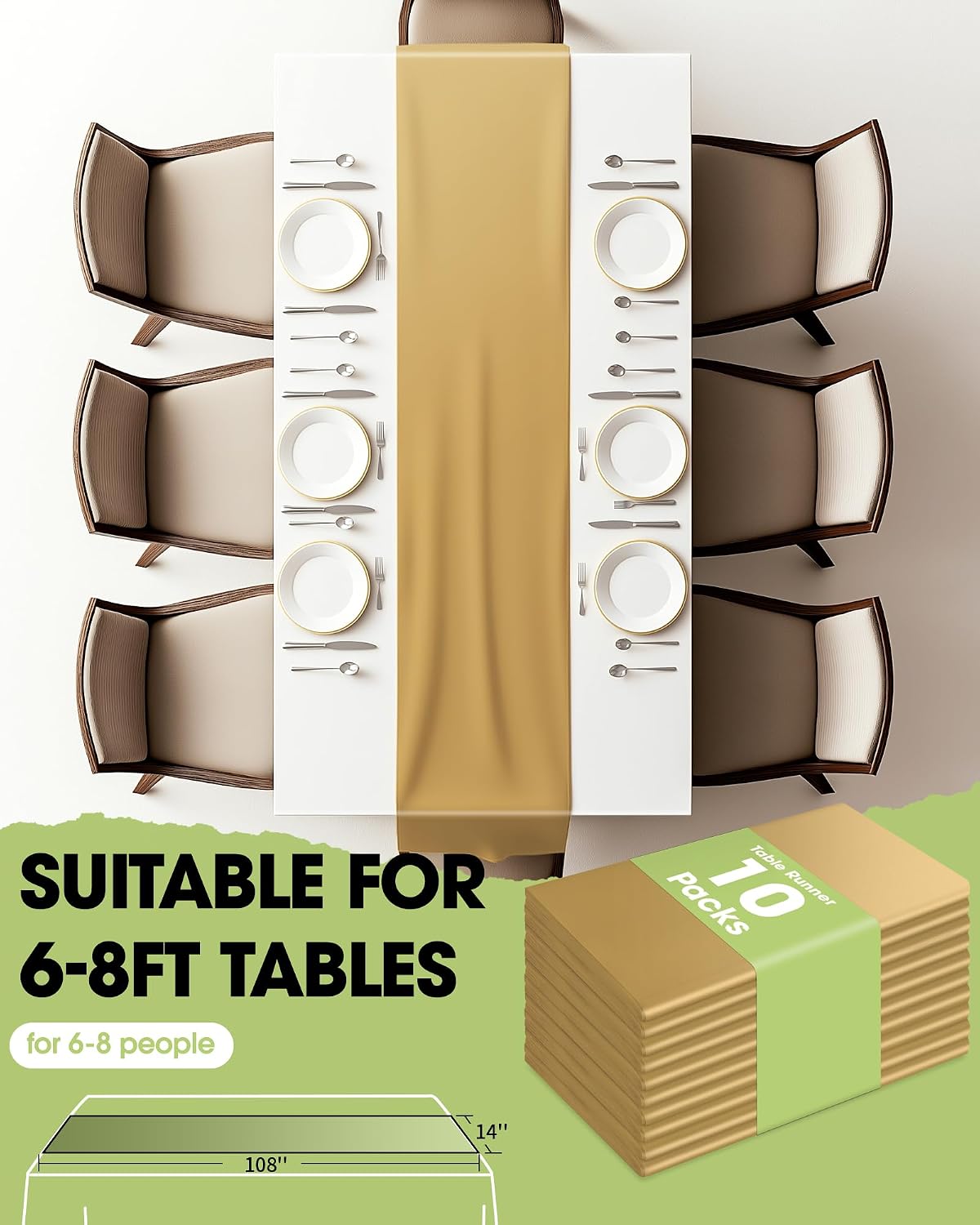 Pureegg Gold Disposable Plastic Table Runner 14x108 Inch