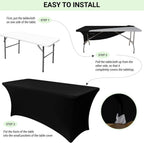 Obstal 6 Pack Stretch Spandex Table Covers for 6 Foot Tables, Black