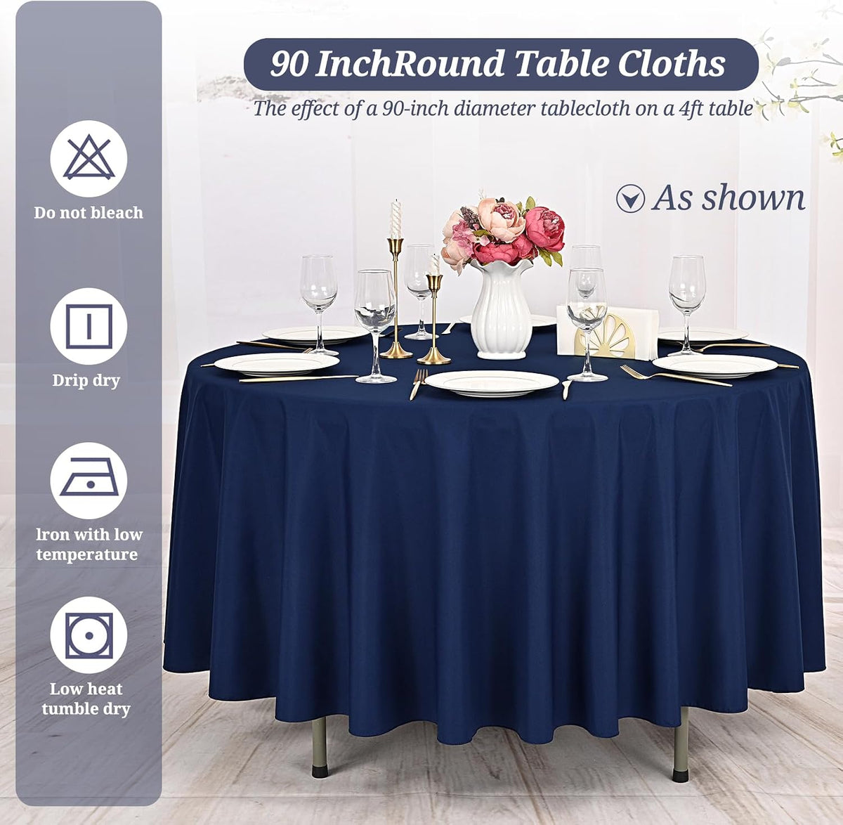 10 Pack Navy Blue Round Tablecloths 90 Inch, Polyester Round Table Cloth Circle Bulk Linen Washable Table Cloth Stain and Wrinkle Resistant Circle Table Cover for Wedding Party Dining Banquet