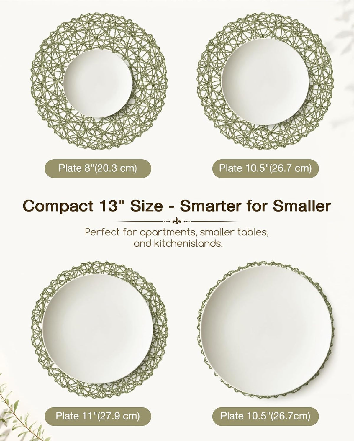 AHHFSMEI Paper Braided Round Placemats Set of 12 Natural Non-Slip Heat Resistant Table Mats for Dining Tables Woven Indoor & Outdoor Place mats(Green,12)