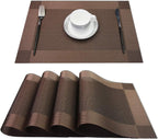 PIGCHCY Place Mats Heat-Resistant Non Slip Placemats Washable Easy to Clean Woven Vinyl Placemats for Dining Table (Set of 4, Brown)