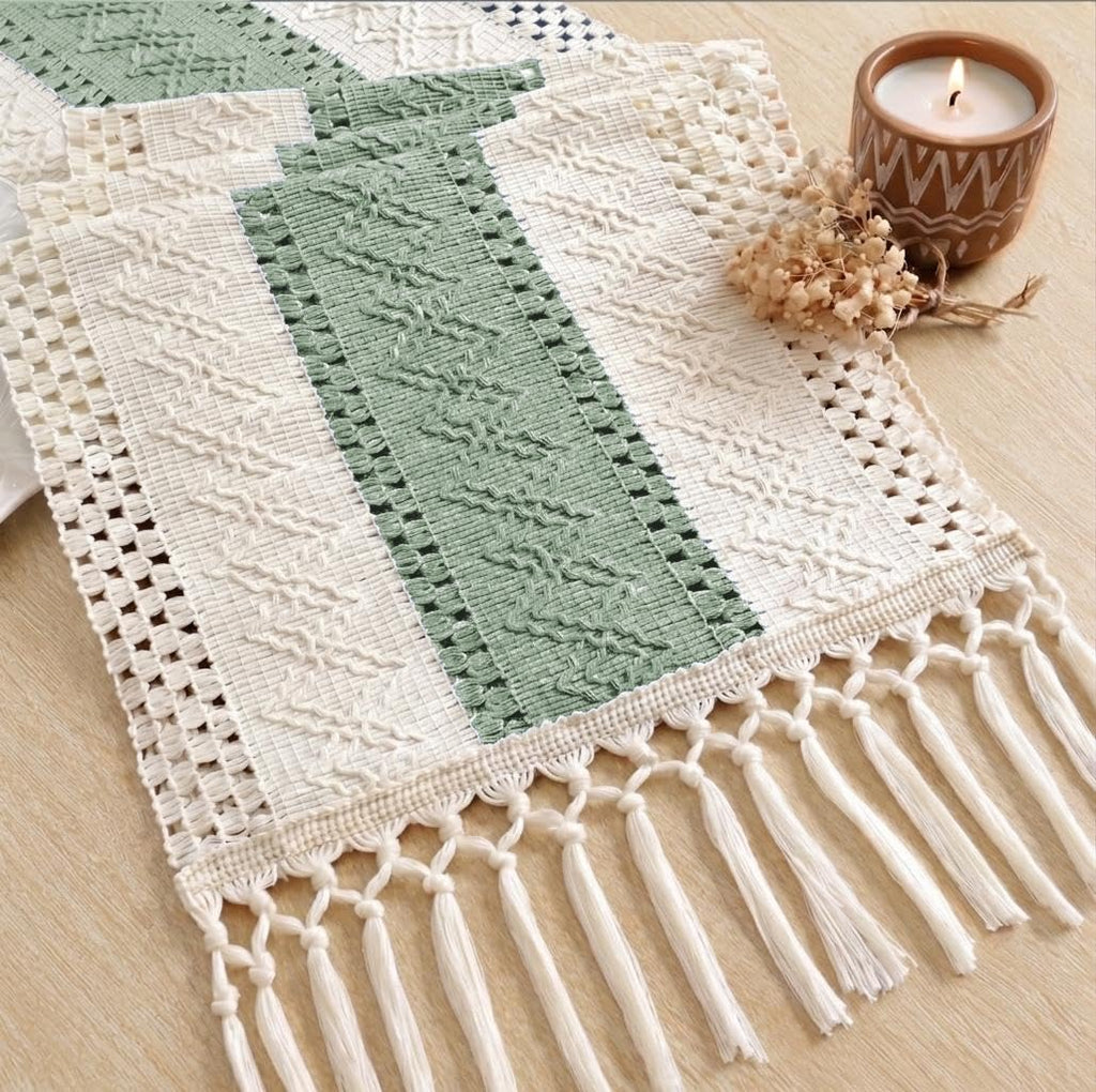 FEXIA Boho Table Runner for Fall Home Decor 12x72 Rustic with Tassels