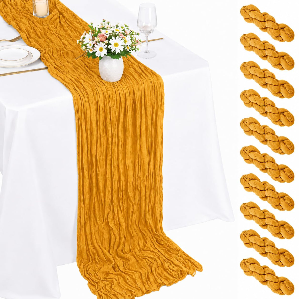 10 Pack Light Pink Cheesecloth Table Runner 22X120 Inch Gauze Table Runner