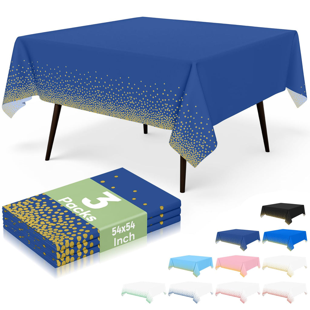 misaya 3 Packs Disposable Plastic Table Cloth, Gold Dots in White