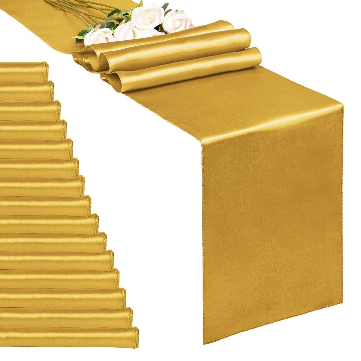 10-Pack Gold 12 x 108 inches Long Premium Satin Table Runner