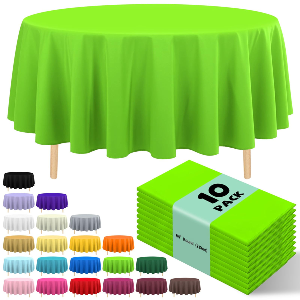 10 Pack Gold Round Tablecloth 84 Inch Round Plastic Table Cloth Disposable Waterproof Table Cover for Wedding Birthday Bridal Shower Party Decorations