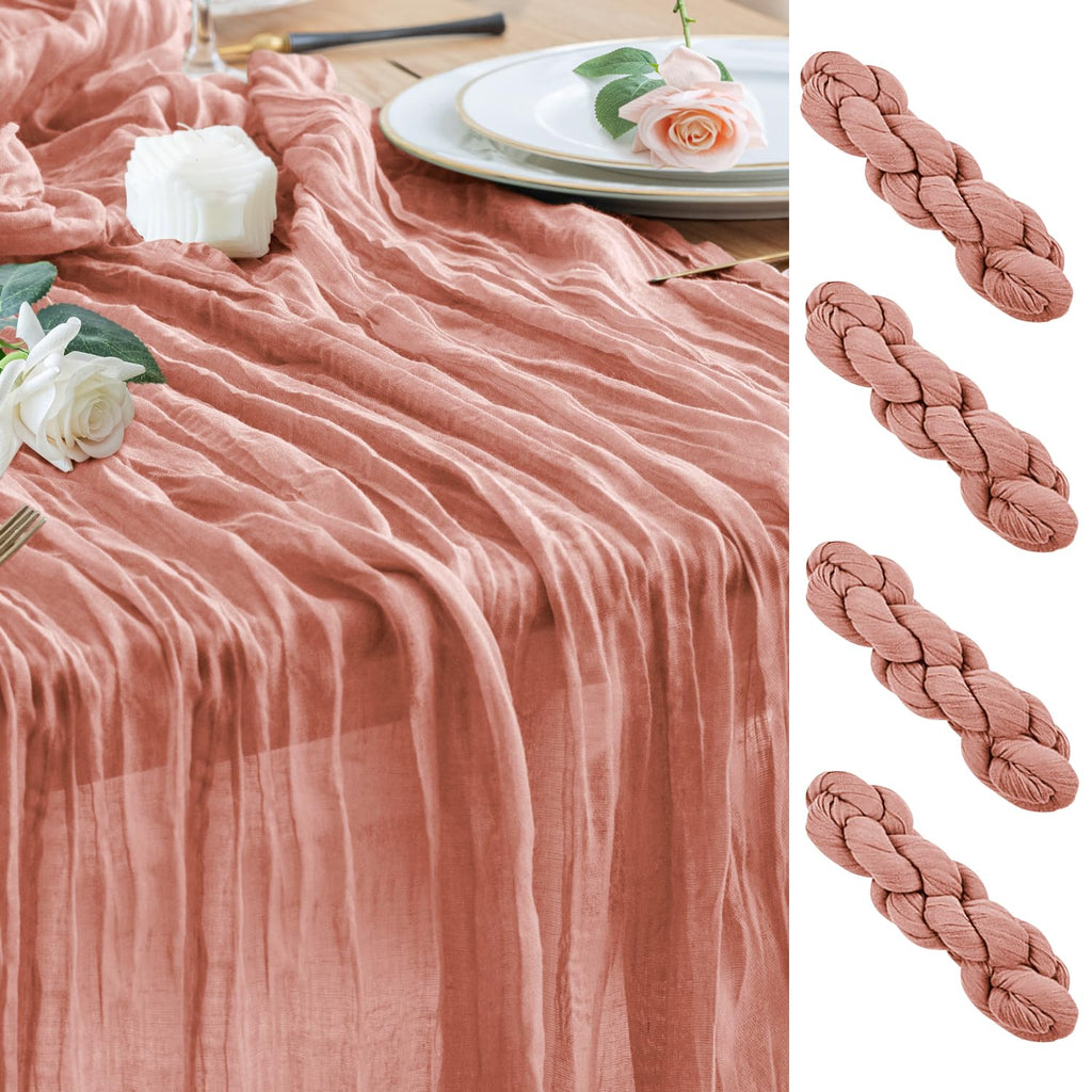 Wokceer Cheesecloth Table Runner Beige 10FT Boho Gauze Runner, 2 Pack
