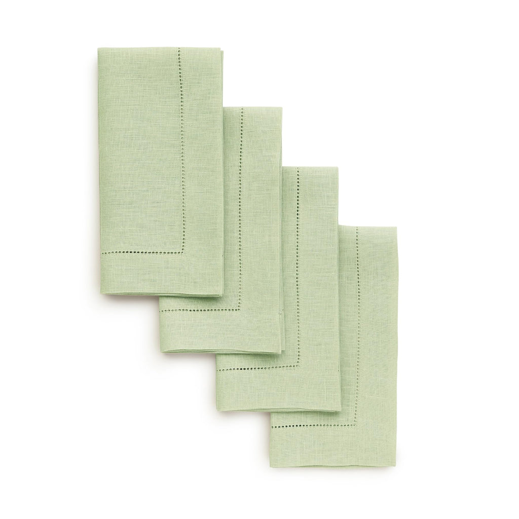 Solino Home 100% Pure Linen Placemats Green Hemstitch, 14 x 19 in, Set of 4