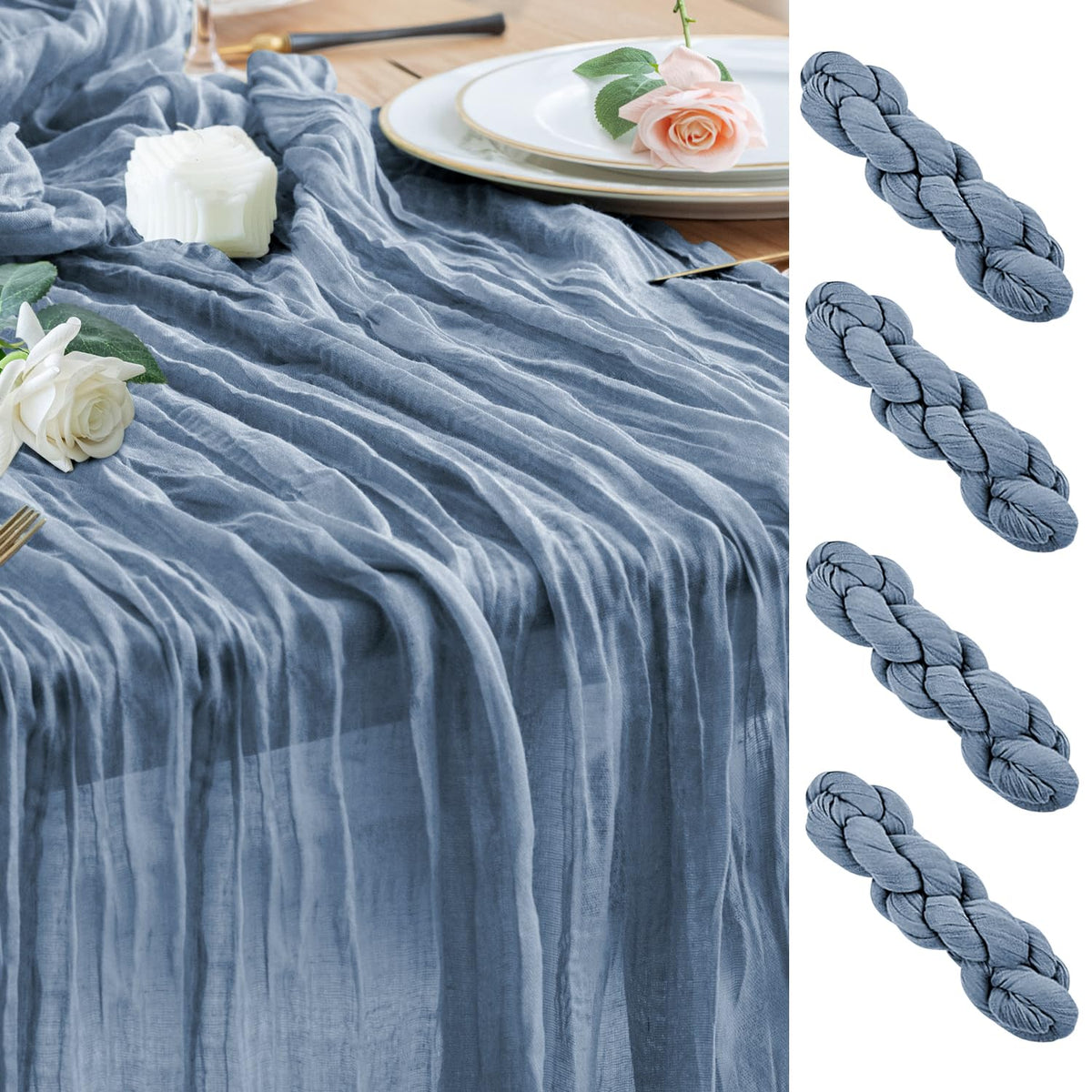 Wokceer Cheesecloth Table Runner Beige 10FT Boho Gauze Runner, 2 Pack