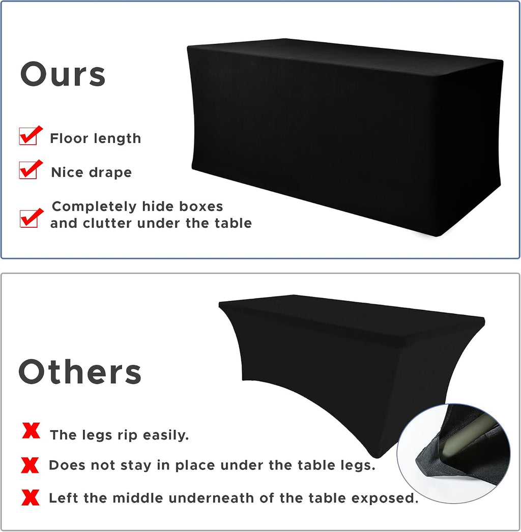 Black Rectangle Spandex Table Clothes For 6 Foot Rectangle Tables 4 Pack