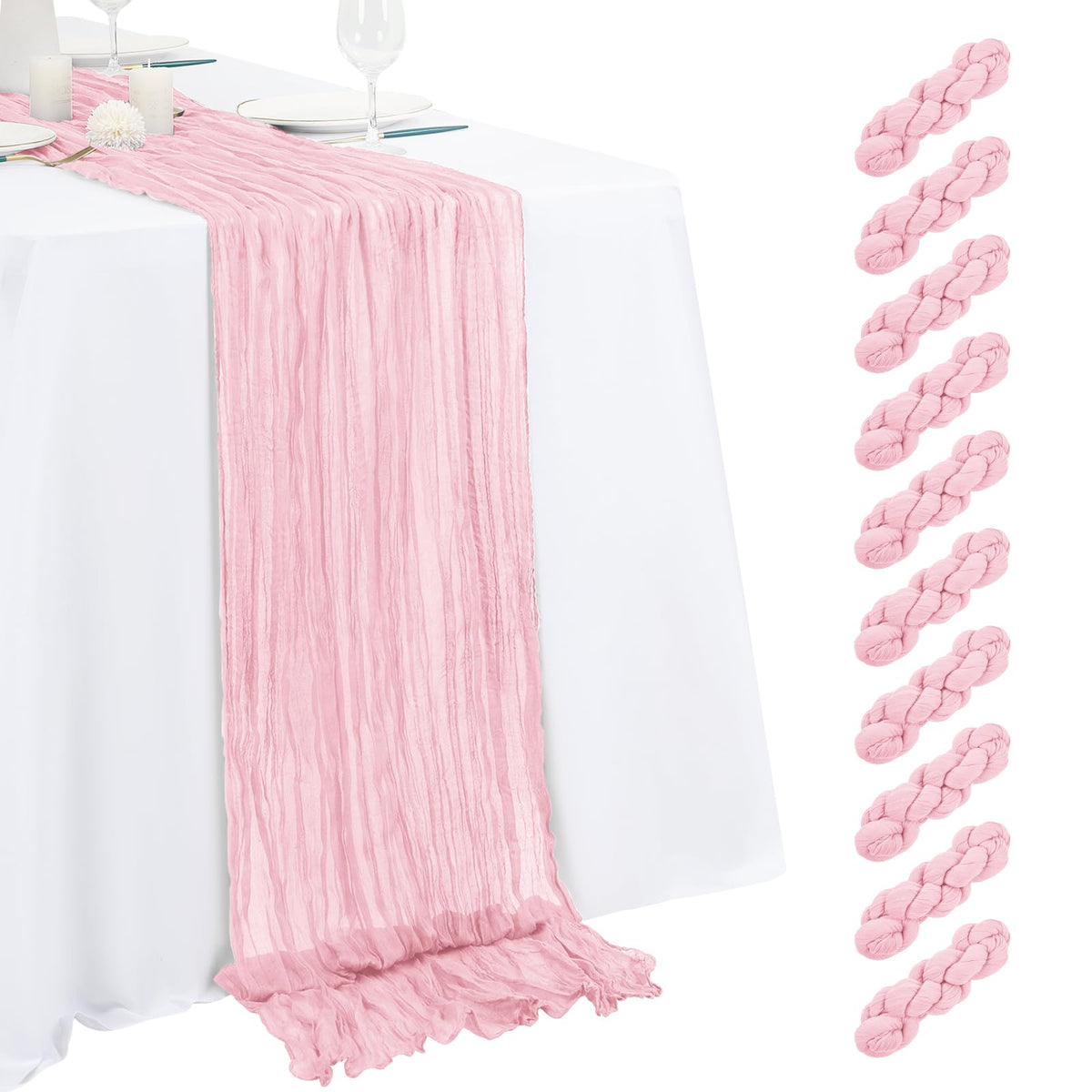 10 Pack Light Yellow Cheesecloth Table Runner 17x108 Inch Semi Sheer Boho Gauze Cheese Cloth Table Runners, for Wedding Bridal Shower Birthday Party Home Decor Garden Farmhouse
