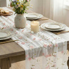 Artoid Mode Pink 3D Flower Gauze Embroidery Table Runner 120 Inch 10FT