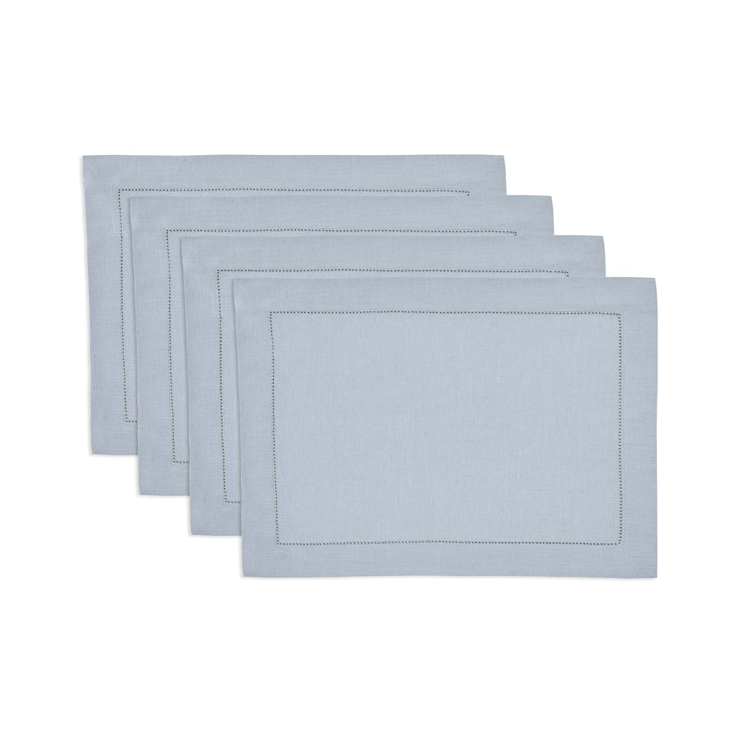 Solino Home 100% Pure Linen Placemats Green Hemstitch, 14 x 19 in, Set of 4