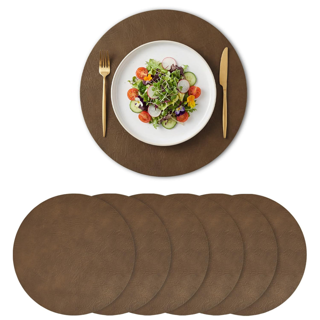 Artoid Mode Olive Green Faux Leather Placemats Set of 6, 15 Inch Waterproof Wipeable Heat Resistant Vinyl Place Mats, Reversible Table Mats for Kitchen Dining Decor