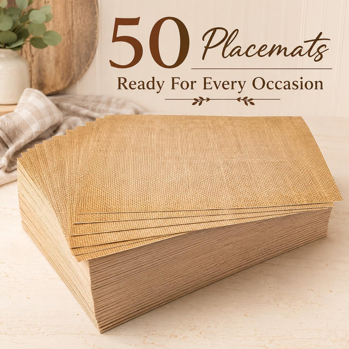 Burlap Paper Placemats, 50 Pack 11 x 17 Inch Disposable Rustic Place Mats