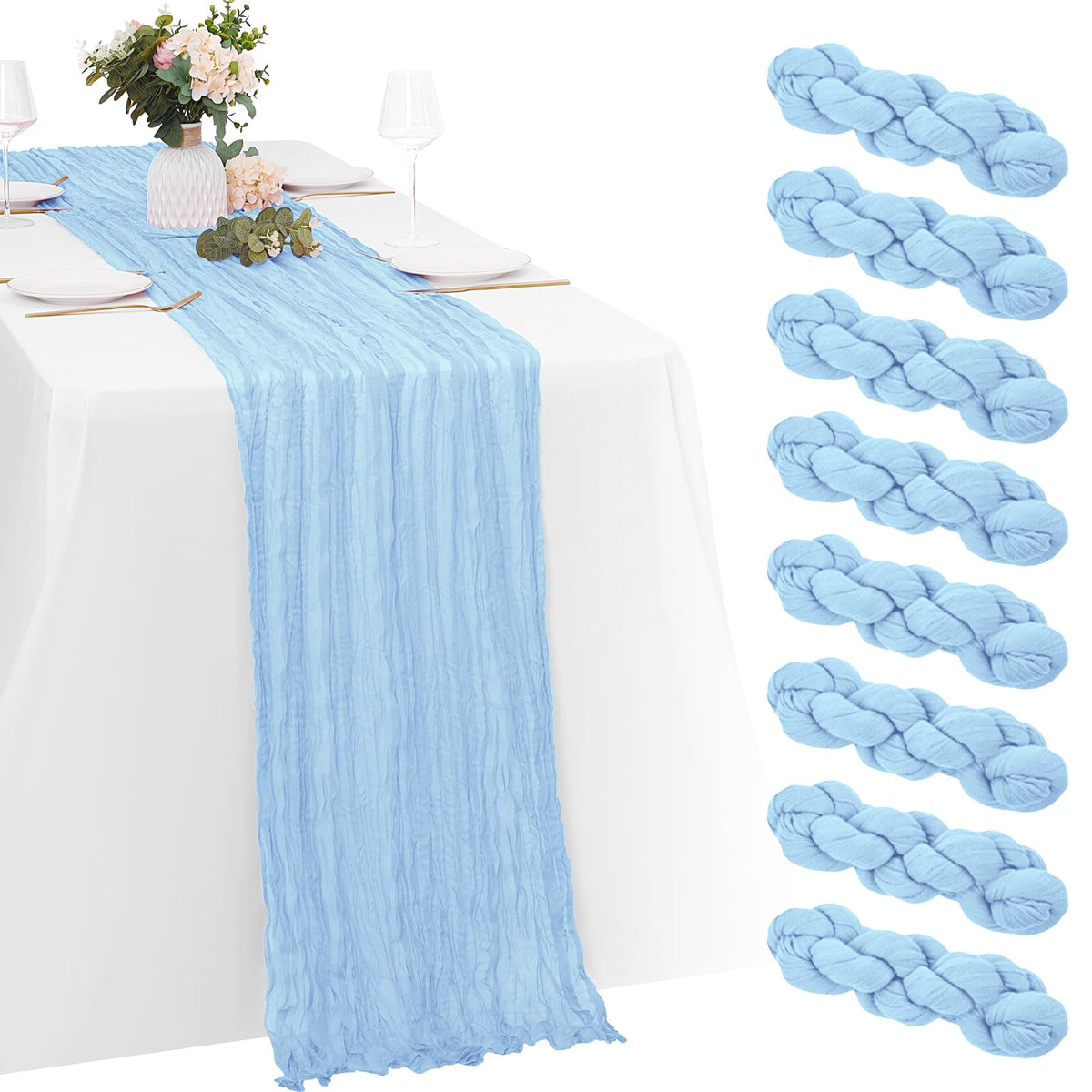 8 Pack Sage Green Cheesecloth Table Runners 20x120 Inch Gauze Table Runner Cheese Cloth 10FT Green Table Runner Rustic Sheer Runner for Wedding Baby Shower Birthday Party Table Decor