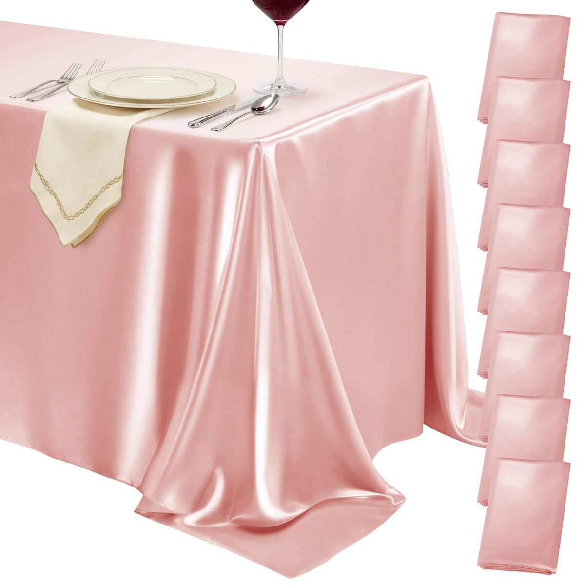 4 Pack Burgundy Satin Tablecloth 58 x 102 Inch Overlay Seamless Design