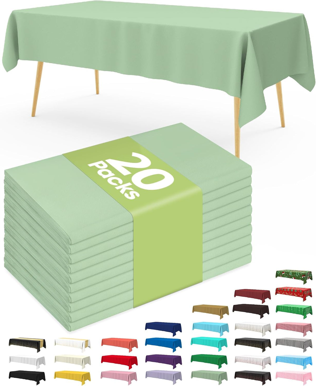 Pureegg 20 Pack Sage Green Disposable Plastic Tablecloth 54x108 Inch
